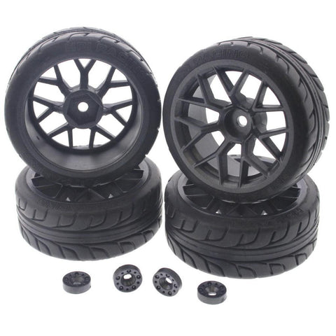 HPI Racing 1/10 E10 HPI T-Grip Tires, RTR Gunmetal 26mm Wheels & Inserts - e10_tires_black_c3a9d9d4-8123-4c51-bd09-ab10e7c0b5a5