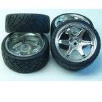 HPI Racing 1/10 Sprint 2 Flux Factory Glued Tires & 12mm Hex Silver Wheels - sprint_tires_silver