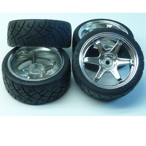 HPI Racing 1/10 Sprint 2 Flux Factory Glued Tires & 12mm Hex Silver Wheels - sprint_tires_silver