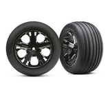 Traxxas 1/10 Rustler VXL Alias Tires & 12mm Hex Black Chrome Wheels - tra3771a